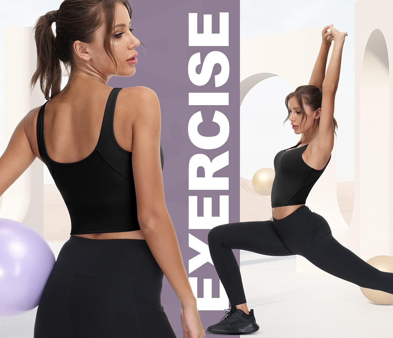 Workout Tank Tops for Women Padded Cropped Tank Top Summer Yoga Casual Tank Top Longline Sports Bra