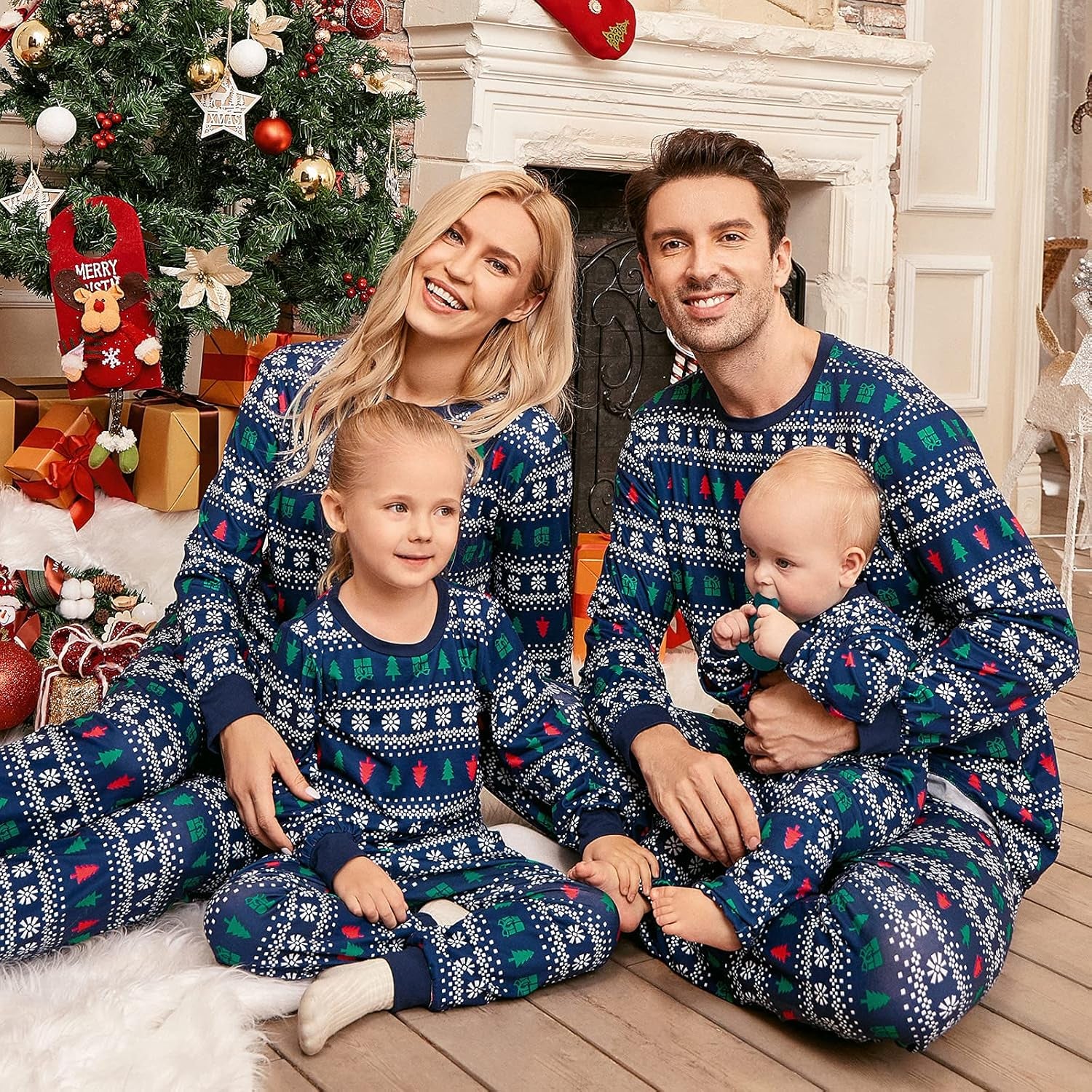Christmas Pajamas for Family, Matching Family Christmas Pjs Sets Red Elk Tree Printed Top Sleepwear