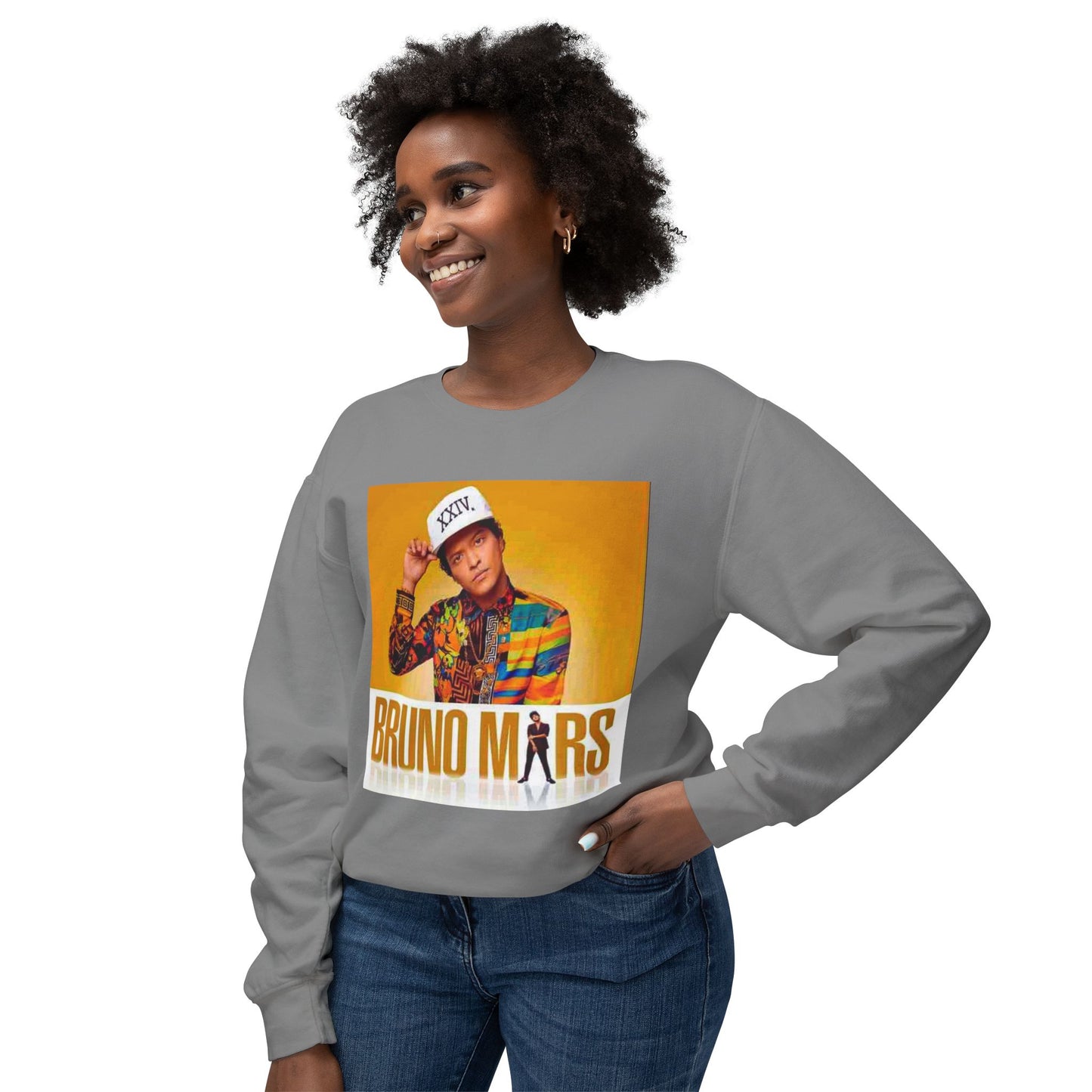 Bruno Mars Inspired Unisex Lightweight Crewneck Sweatshirt - Music Lover Gift, Casual Wear, Concert Outfit, Fan Merchandise, Trendy Apparel