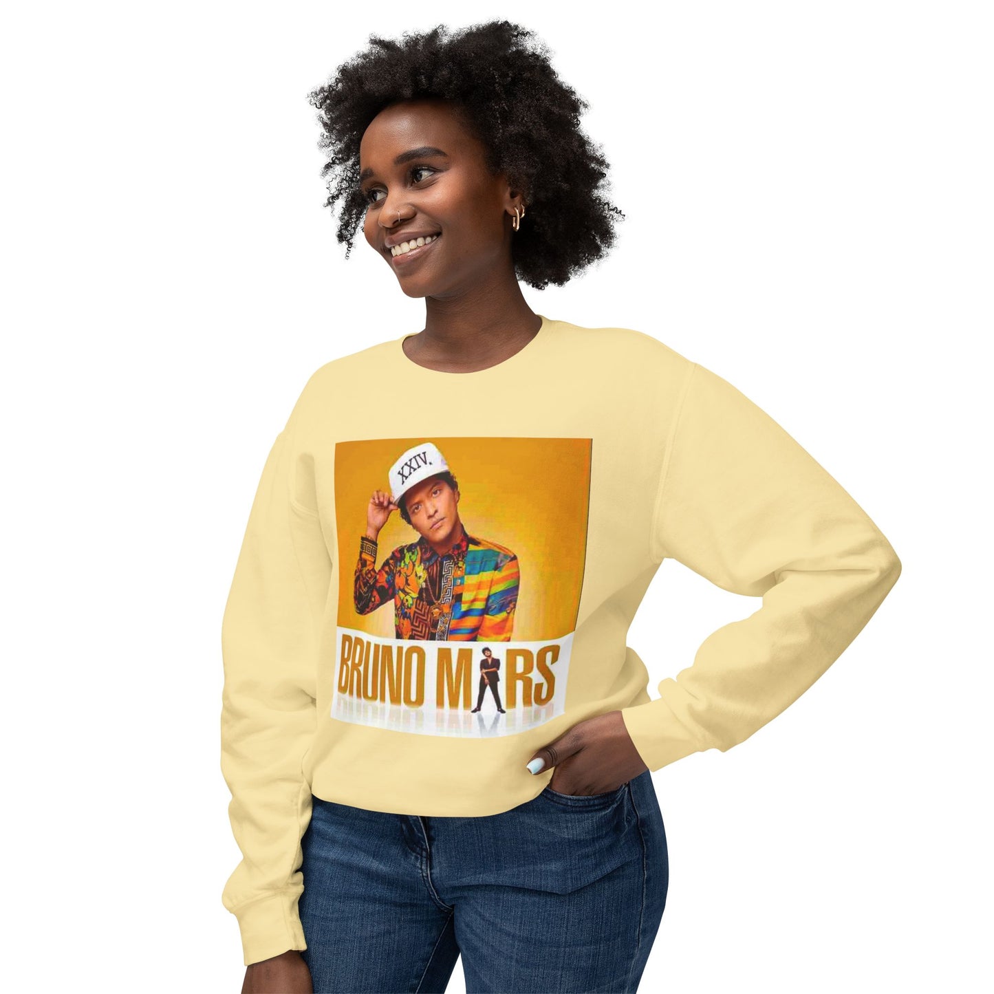 Bruno Mars Inspired Unisex Lightweight Crewneck Sweatshirt - Music Lover Gift, Casual Wear, Concert Outfit, Fan Merchandise, Trendy Apparel