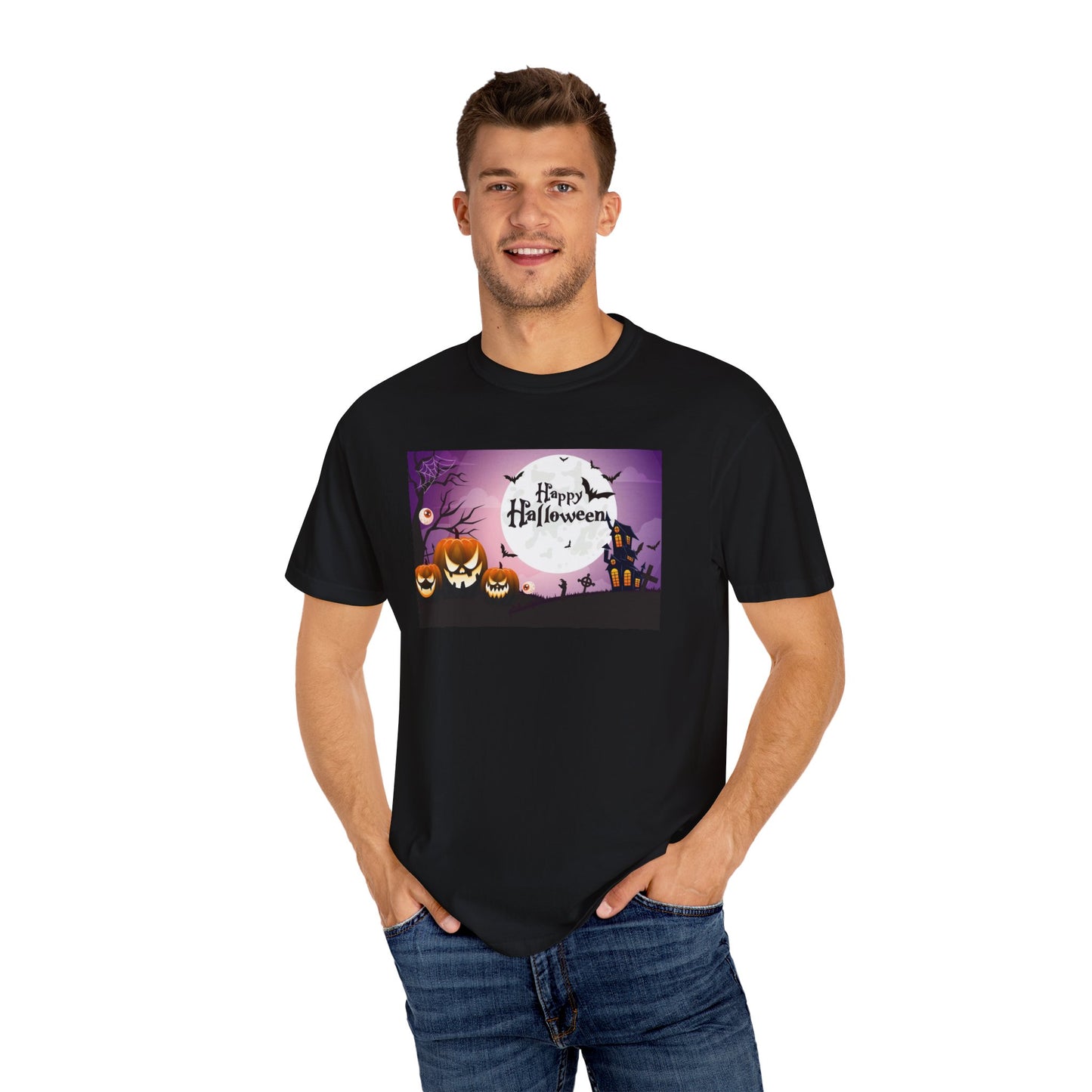 Halloween Unisex Garment-Dyed T-Shirt, Spooky Tee, Fall Apparel, Pumpkin Shirt, October Festive Clothing, Perfect for Halloween Parties
