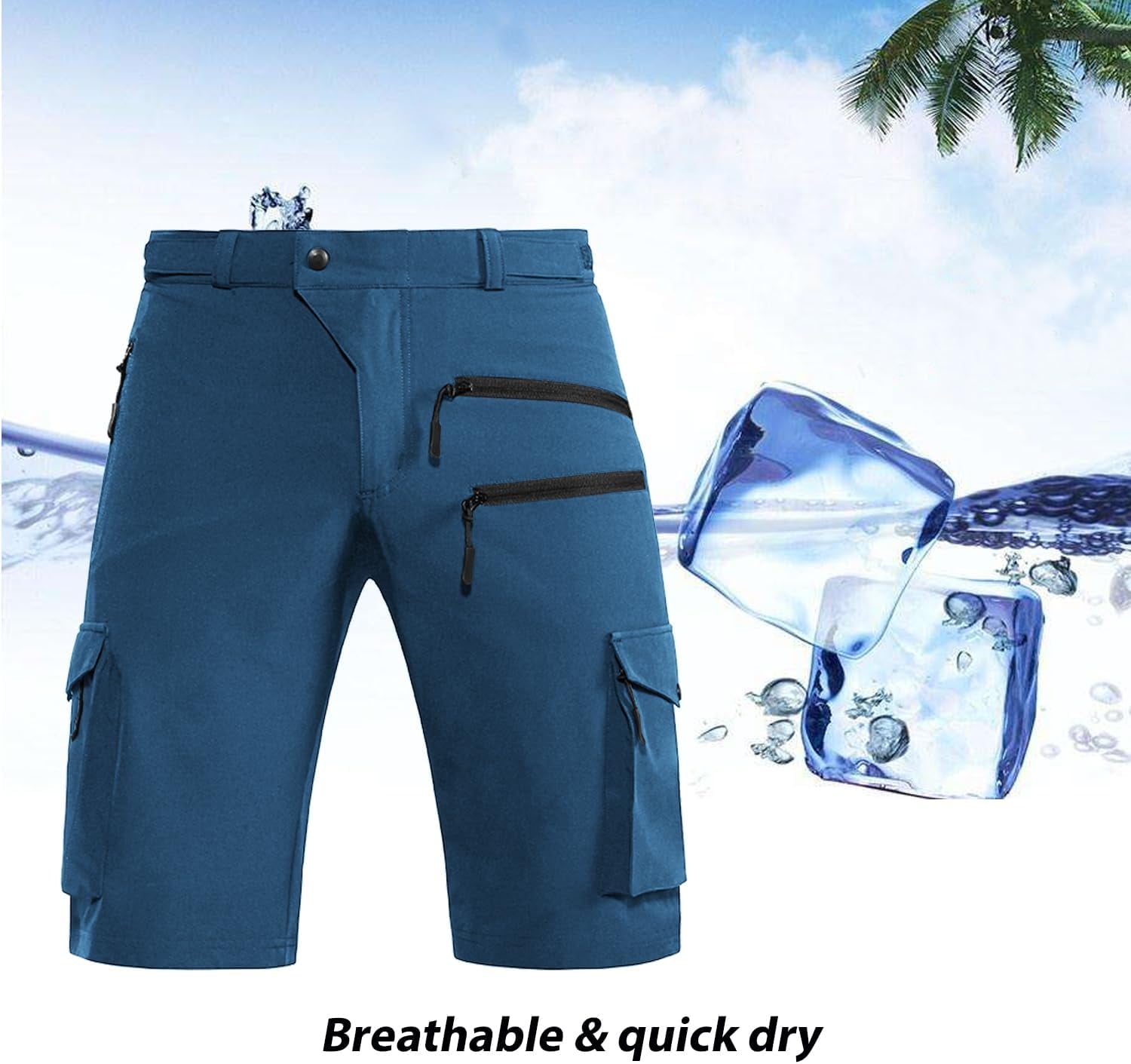 Men'S Mountain Bike Shorts Stretch Hiking Cargo Shorts Quick Dry with Zipper Pocket for Bicycle Cycling Casual Golf