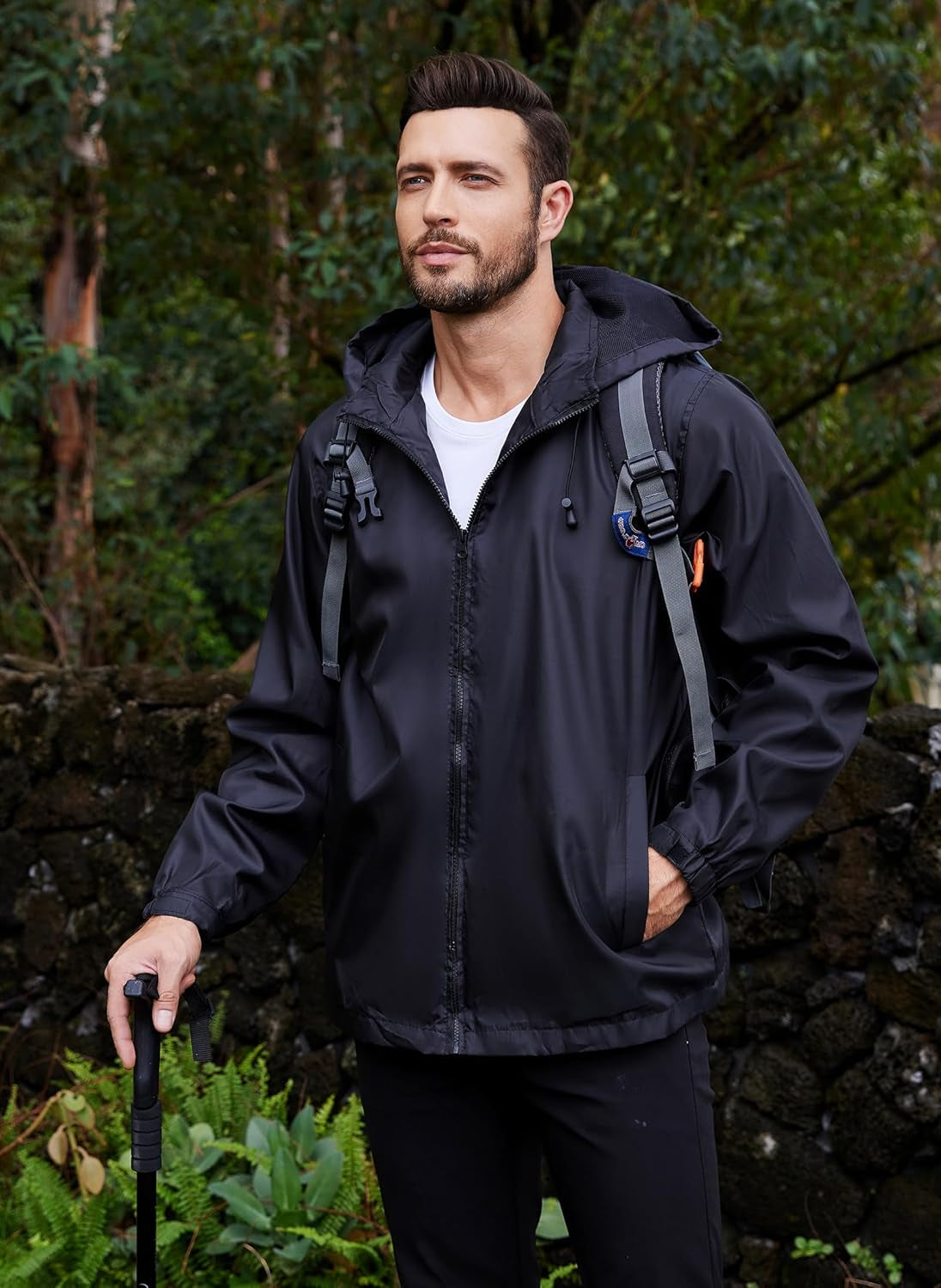 Mens Lightweight Windbreaker Waterproof Rain Jacket with Removable Hood