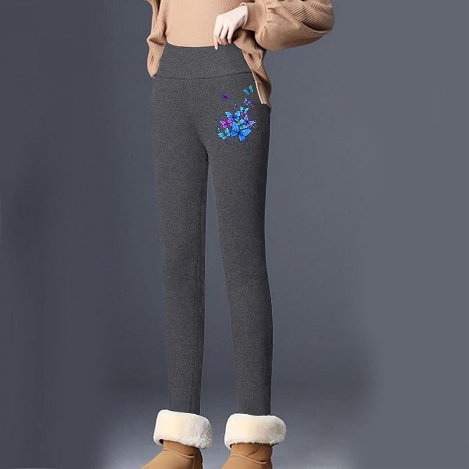 Winter Leggings for Women plus Size, Fleece Lined Leggings Women Thick High Waisted Winter Warm Leggings Gray