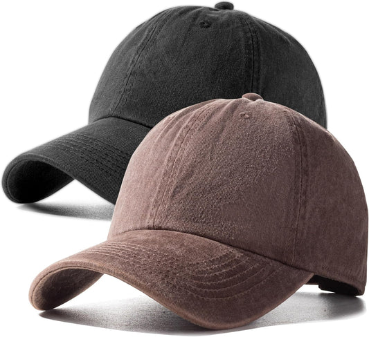 2 Pack Baseball Caps Golf Dad Hats,Ajustable Vintage Washed Cotton Ball Cap for Men Women