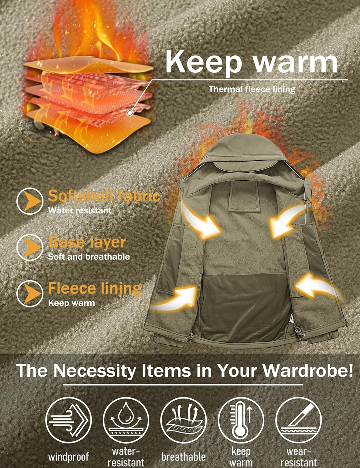 Men'S Tactical Jacket 7 Pockets Performance Fleece Lined Water Resistant Soft Shell Winter Coats