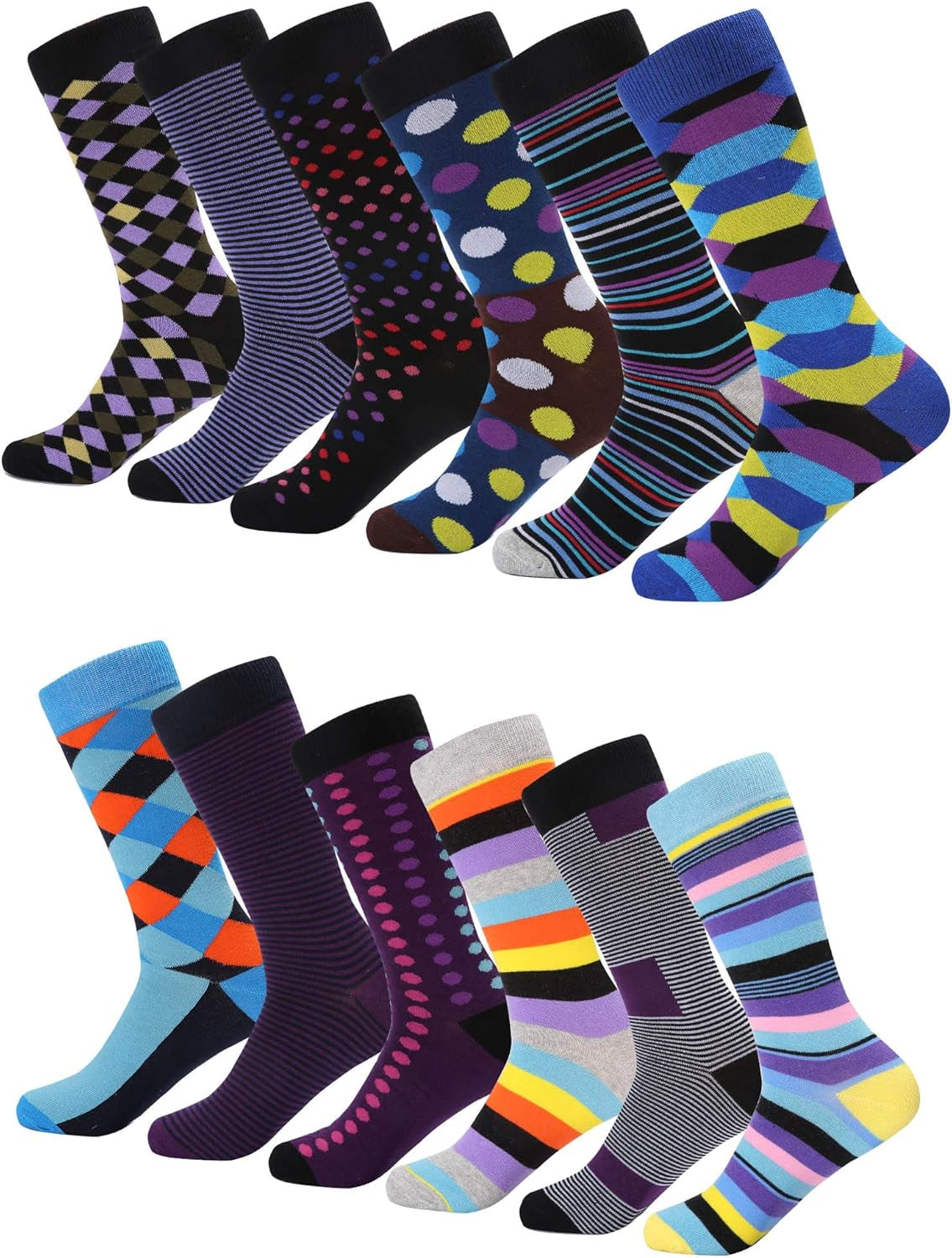 Marino Men'S Dress Socks - Colorful Funky Socks for Men - Cotton Fashion Patterned Socks - 12 Pack