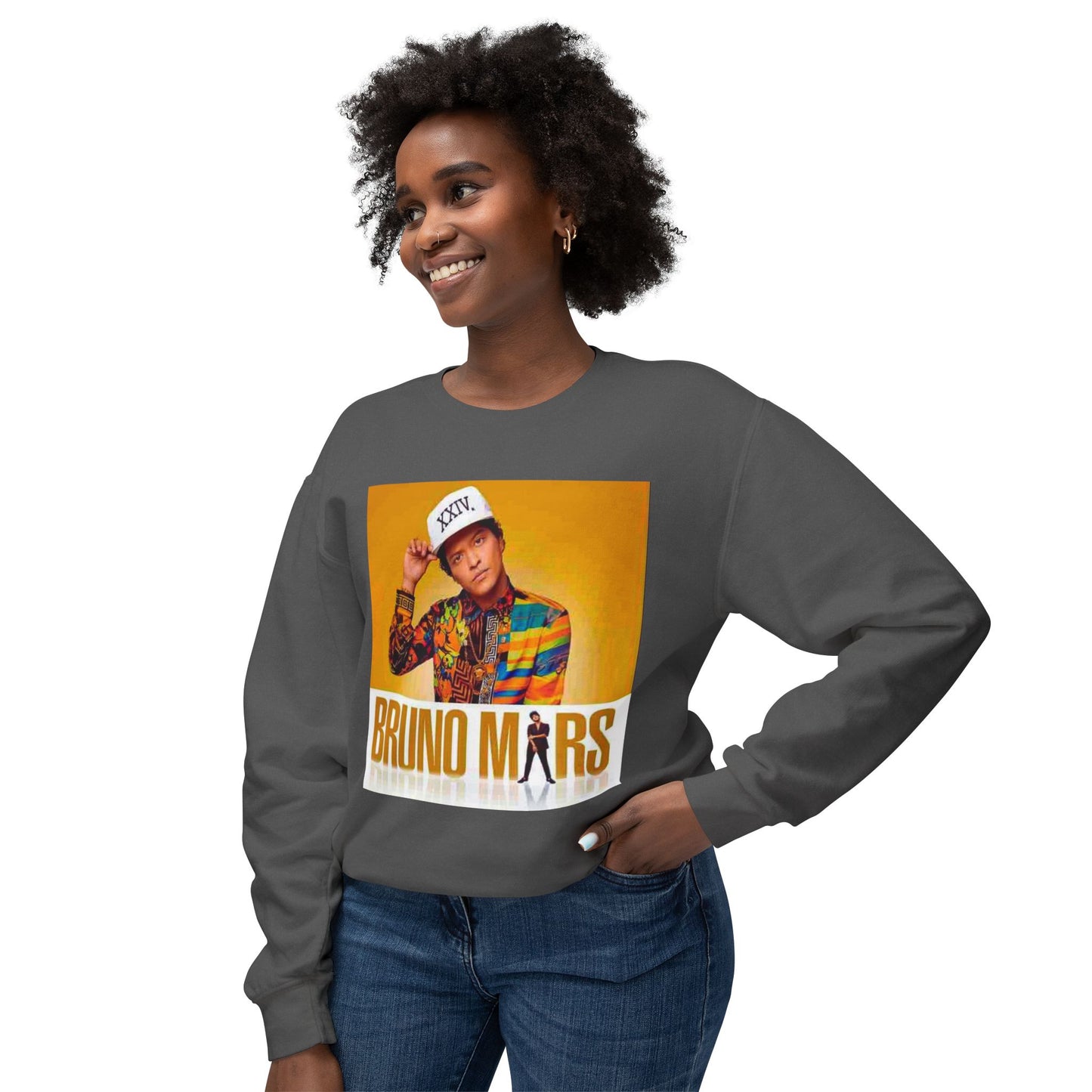 Bruno Mars Inspired Unisex Lightweight Crewneck Sweatshirt - Music Lover Gift, Casual Wear, Concert Outfit, Fan Merchandise, Trendy Apparel