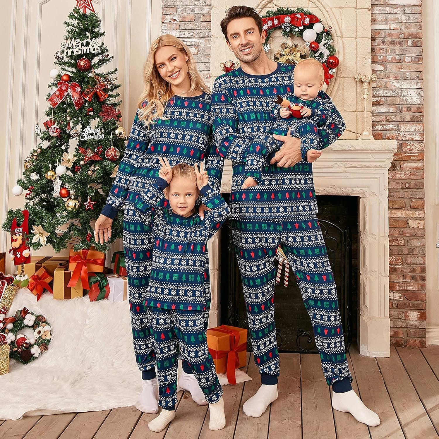 Christmas Pajamas for Family, Matching Family Christmas Pjs Sets Red Elk Tree Printed Top Sleepwear