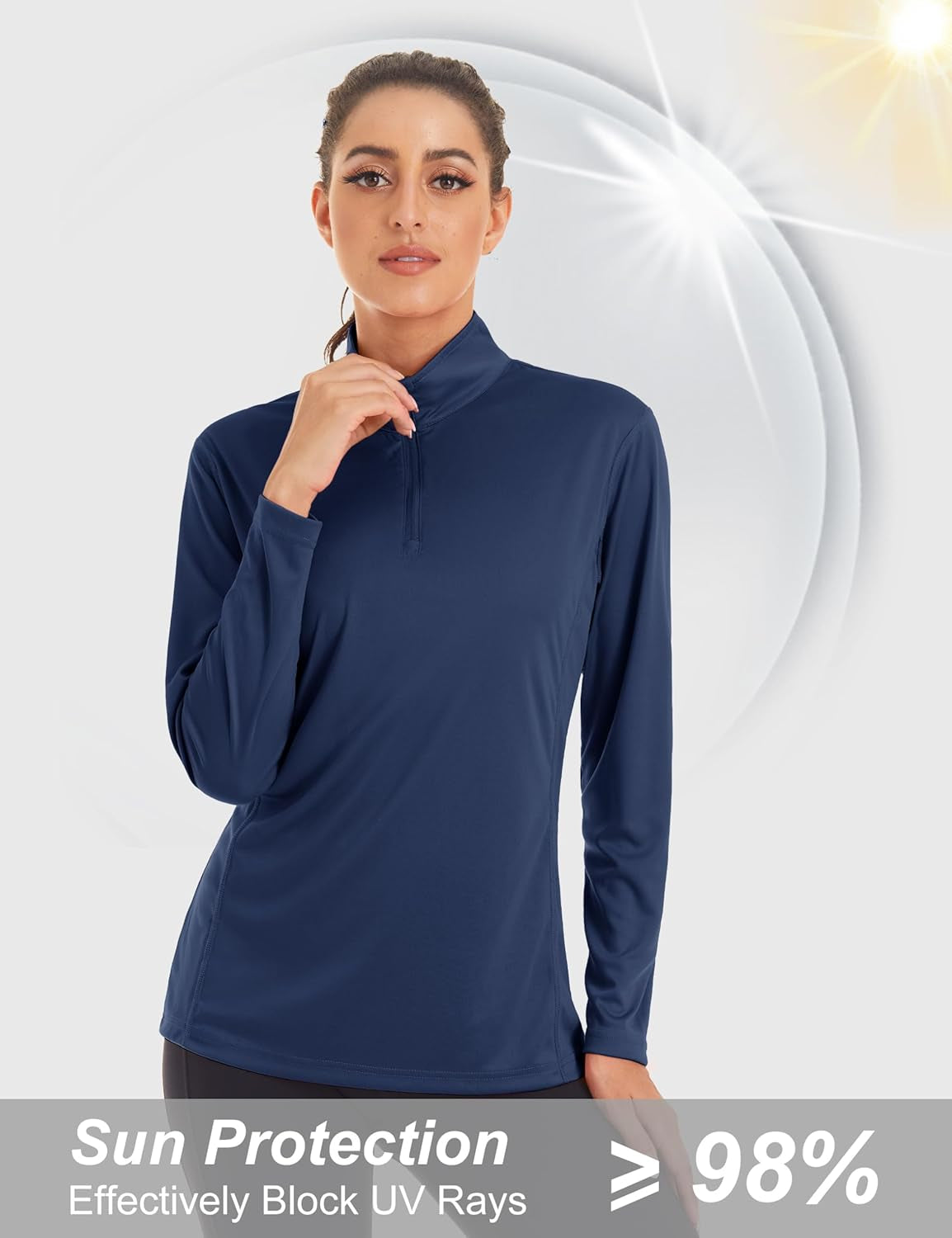 Women'S Shirts Long Sleeve 1/4 Zip UPF50+ UV Sun Protection Quick Dry Workout Hiking Athletic Shirts Rash Guard