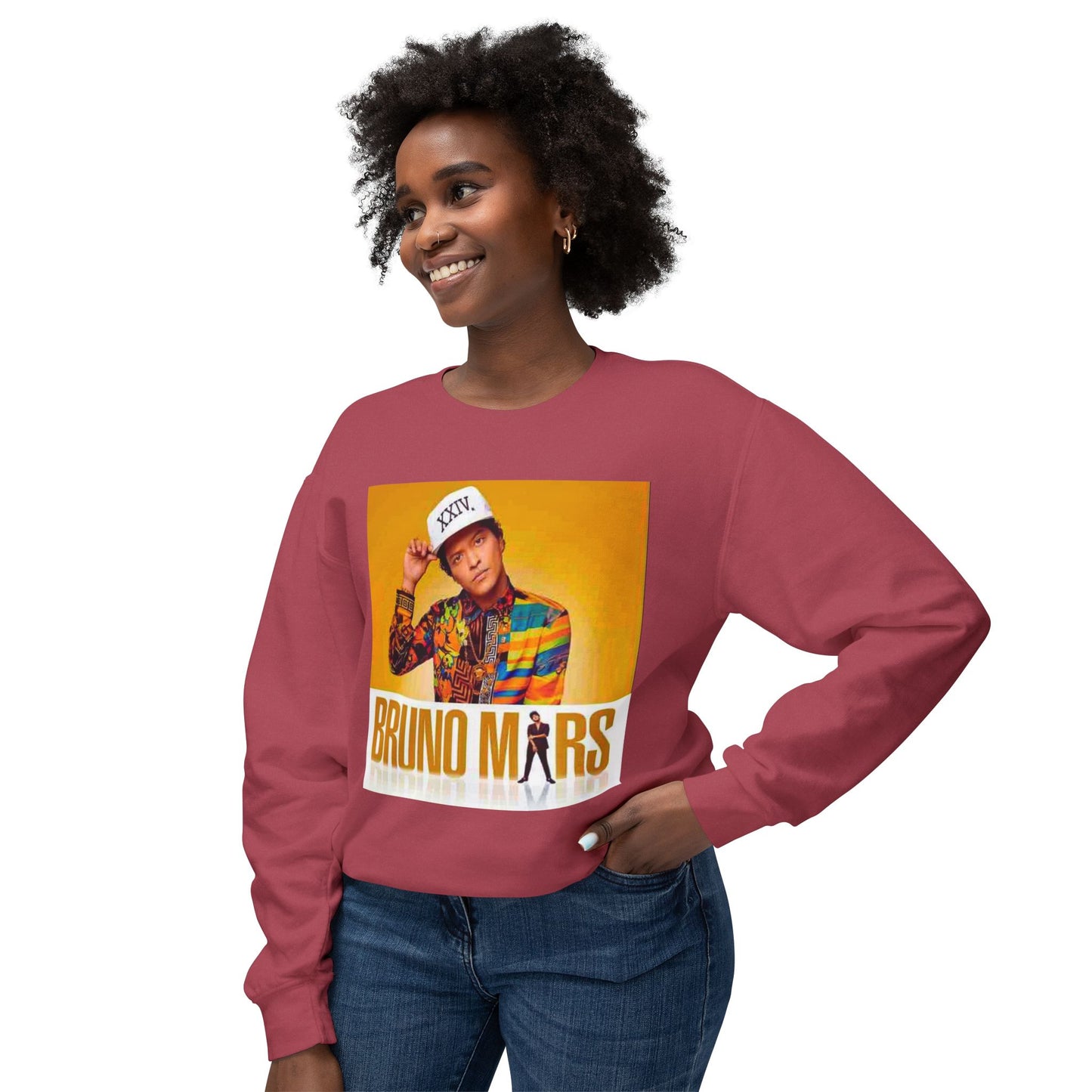 Bruno Mars Inspired Unisex Lightweight Crewneck Sweatshirt - Music Lover Gift, Casual Wear, Concert Outfit, Fan Merchandise, Trendy Apparel