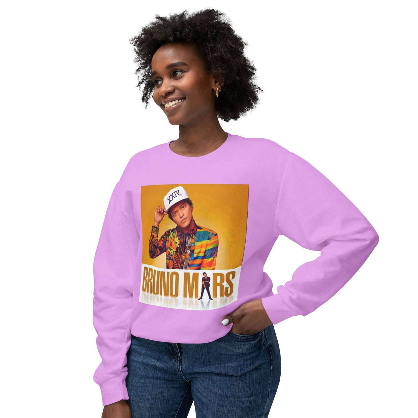 Bruno Mars Inspired Unisex Lightweight Crewneck Sweatshirt - Music Lover Gift, Casual Wear, Concert Outfit, Fan Merchandise, Trendy Apparel