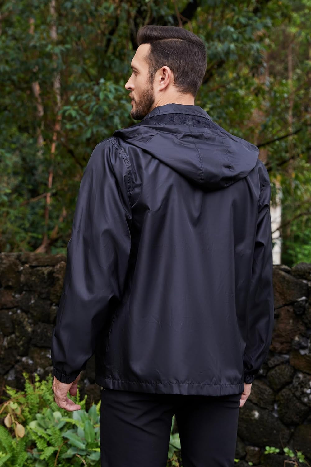 Mens Lightweight Windbreaker Waterproof Rain Jacket with Removable Hood