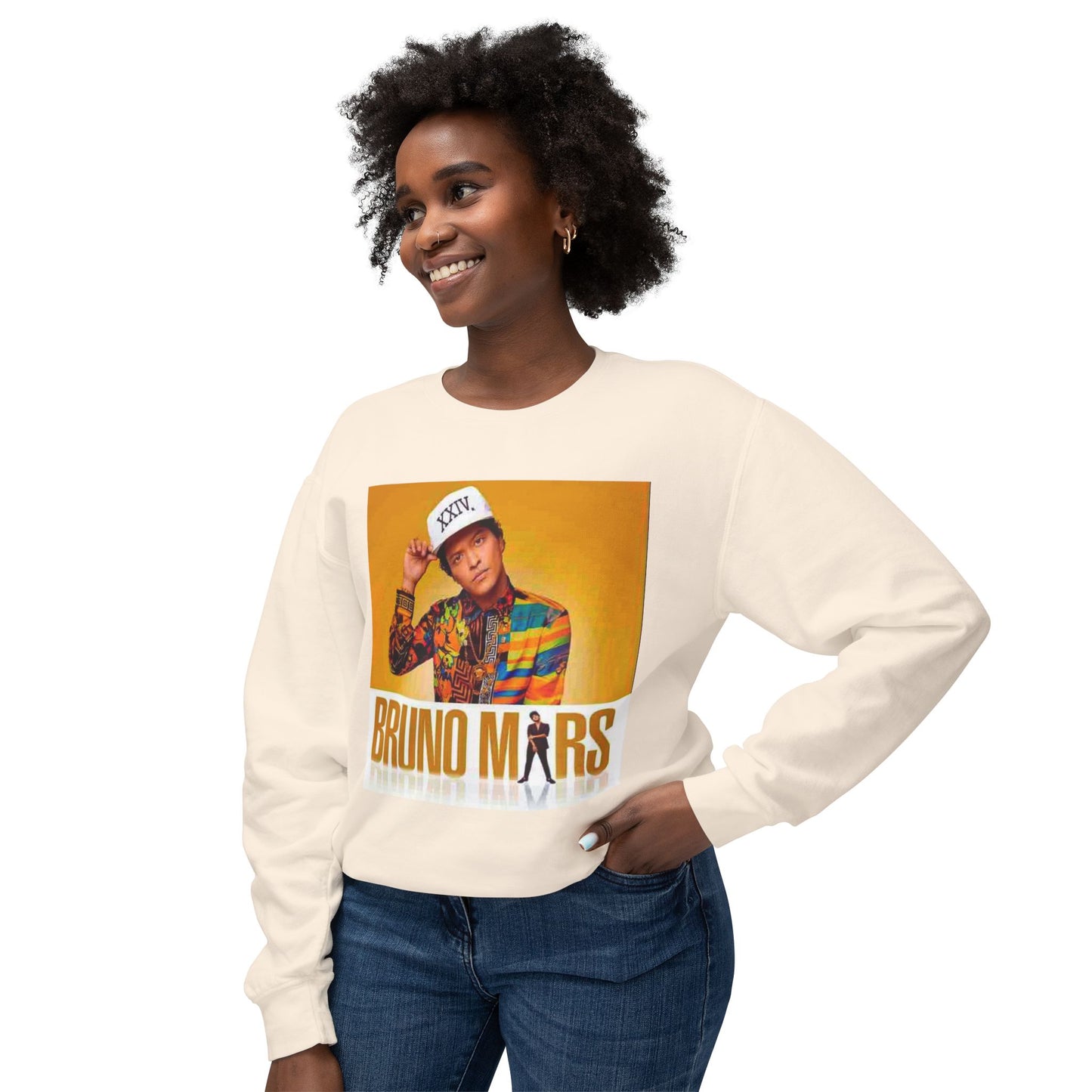 Bruno Mars Inspired Unisex Lightweight Crewneck Sweatshirt - Music Lover Gift, Casual Wear, Concert Outfit, Fan Merchandise, Trendy Apparel