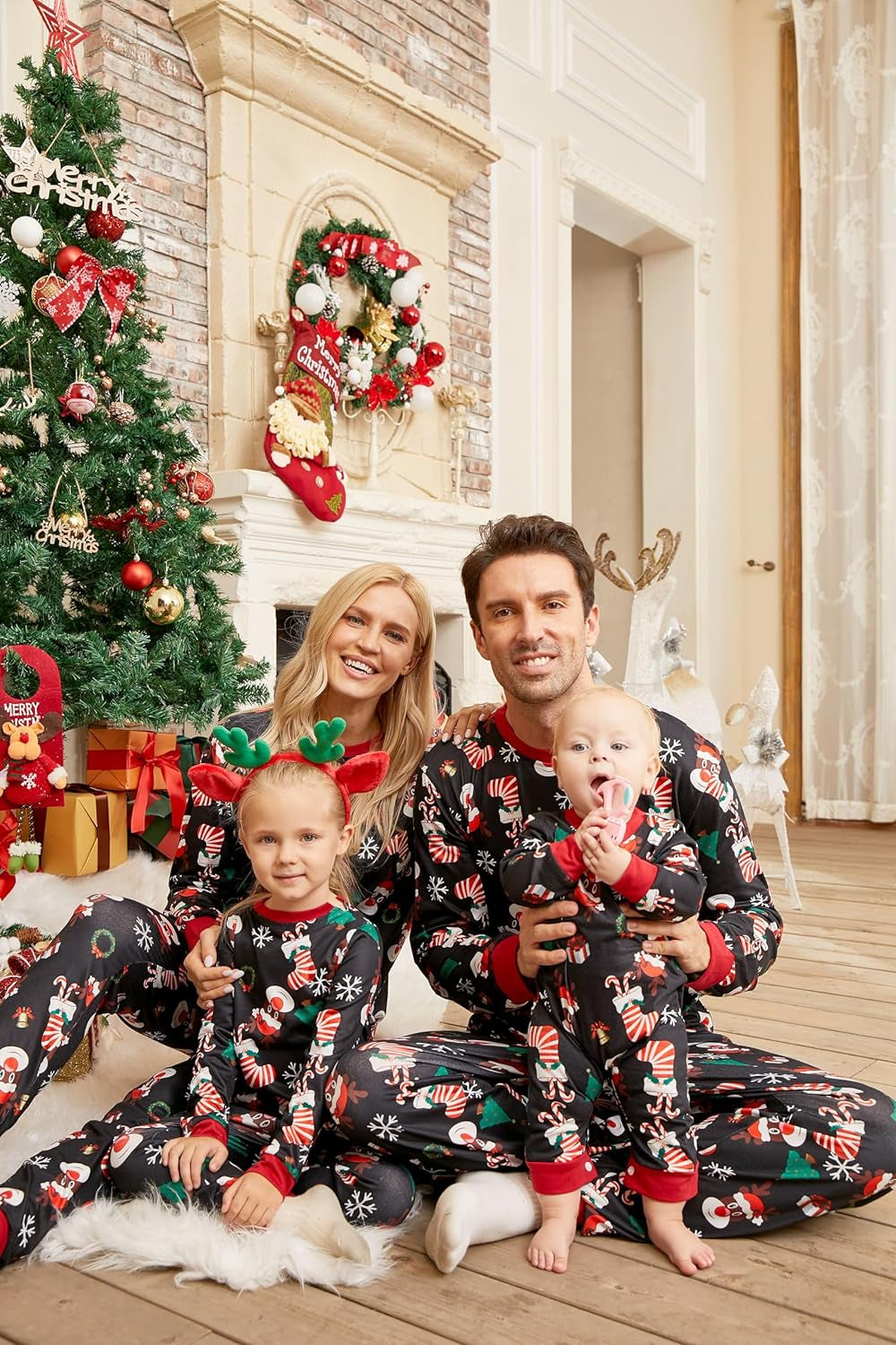 Christmas Pajamas for Family Matching Family Pajamas Sets Xmas Elk Reindeer Print Family Xmas Sleepwear Set