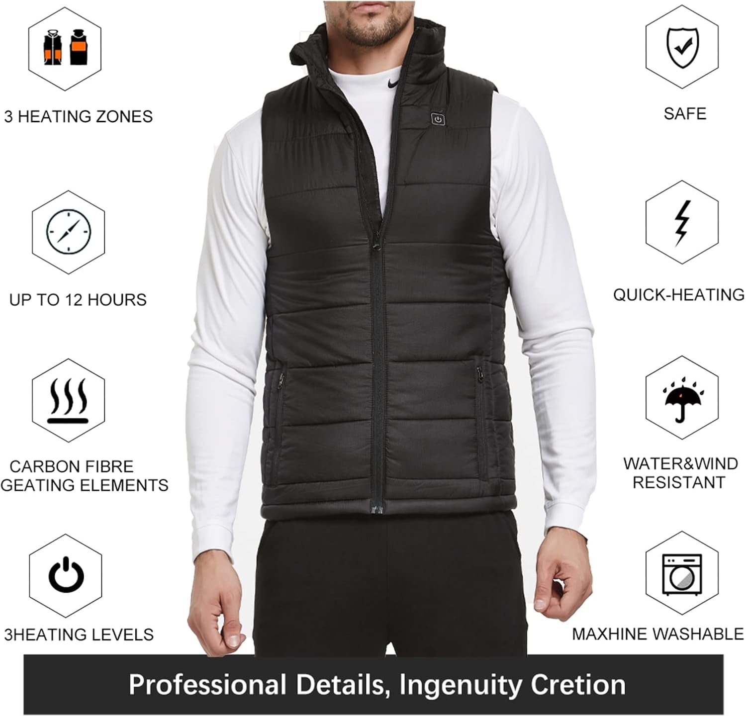 Heated Vest for Men and Boys,7.4V Battery Pack Adjustable Electric Warm Lightweight Hunting Jacket