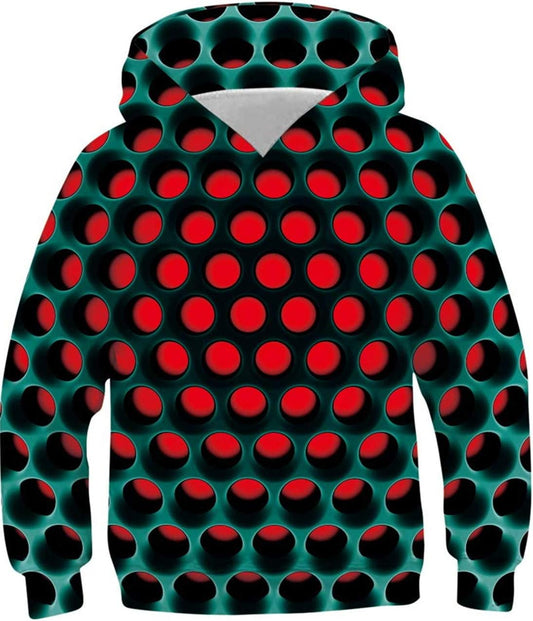 Hoodie for Girls Boys Size 8-10 3D Graphic Sweatshirt Exaggerated Color Block Printed Long Sleeve Hoody for Kids 8-11 Years Red Brown