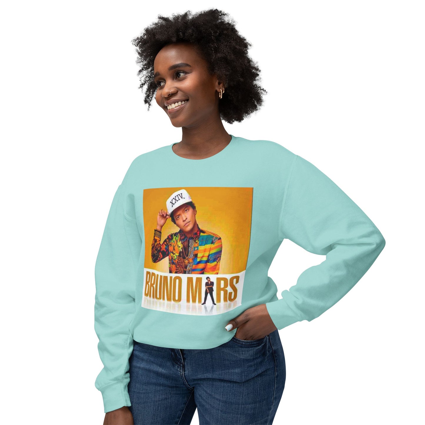 Bruno Mars Inspired Unisex Lightweight Crewneck Sweatshirt - Music Lover Gift, Casual Wear, Concert Outfit, Fan Merchandise, Trendy Apparel