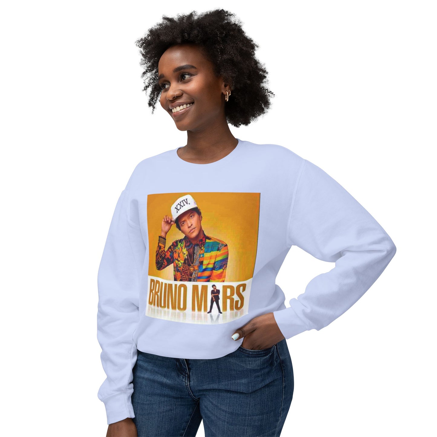 Bruno Mars Inspired Unisex Lightweight Crewneck Sweatshirt - Music Lover Gift, Casual Wear, Concert Outfit, Fan Merchandise, Trendy Apparel