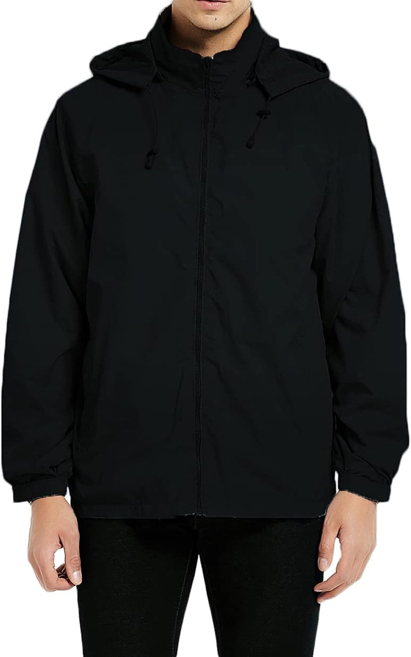 Mens Lightweight Windbreaker Waterproof Rain Jacket with Removable Hood