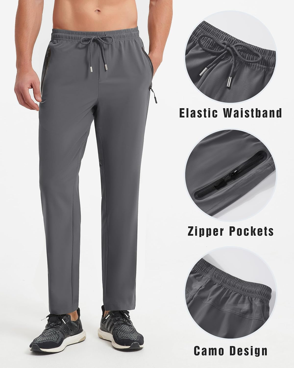 Men'S Running Pants Lightweight Quick Dry Hiking Jogger Sweatpants Zipper Pockets