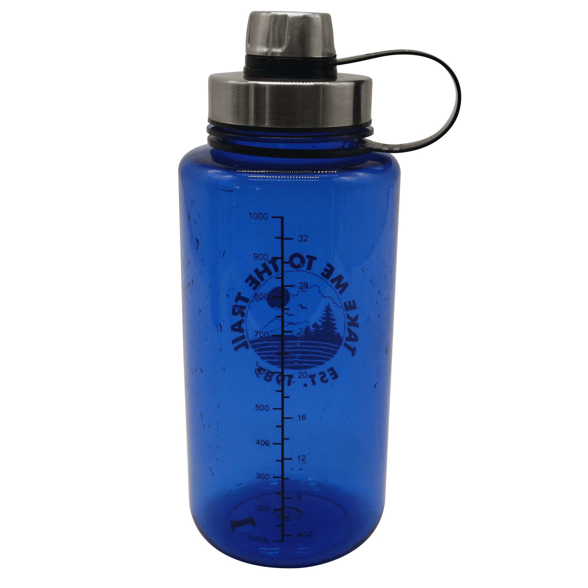 32 Oz Blue Plastic Water Bottle with Wide Mouth and Flip-Top Lid