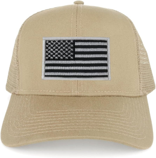 XXL Oversize Black Grey USA Flag Patch Mesh Back Trucker Baseball Cap