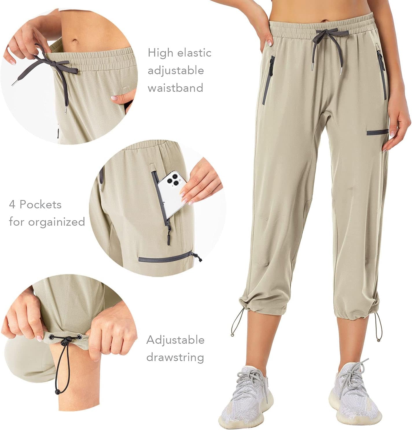 Womens Golf Workout Outdoor Lightweight Quick Dry Cargo Hiking Golf Capri Pants