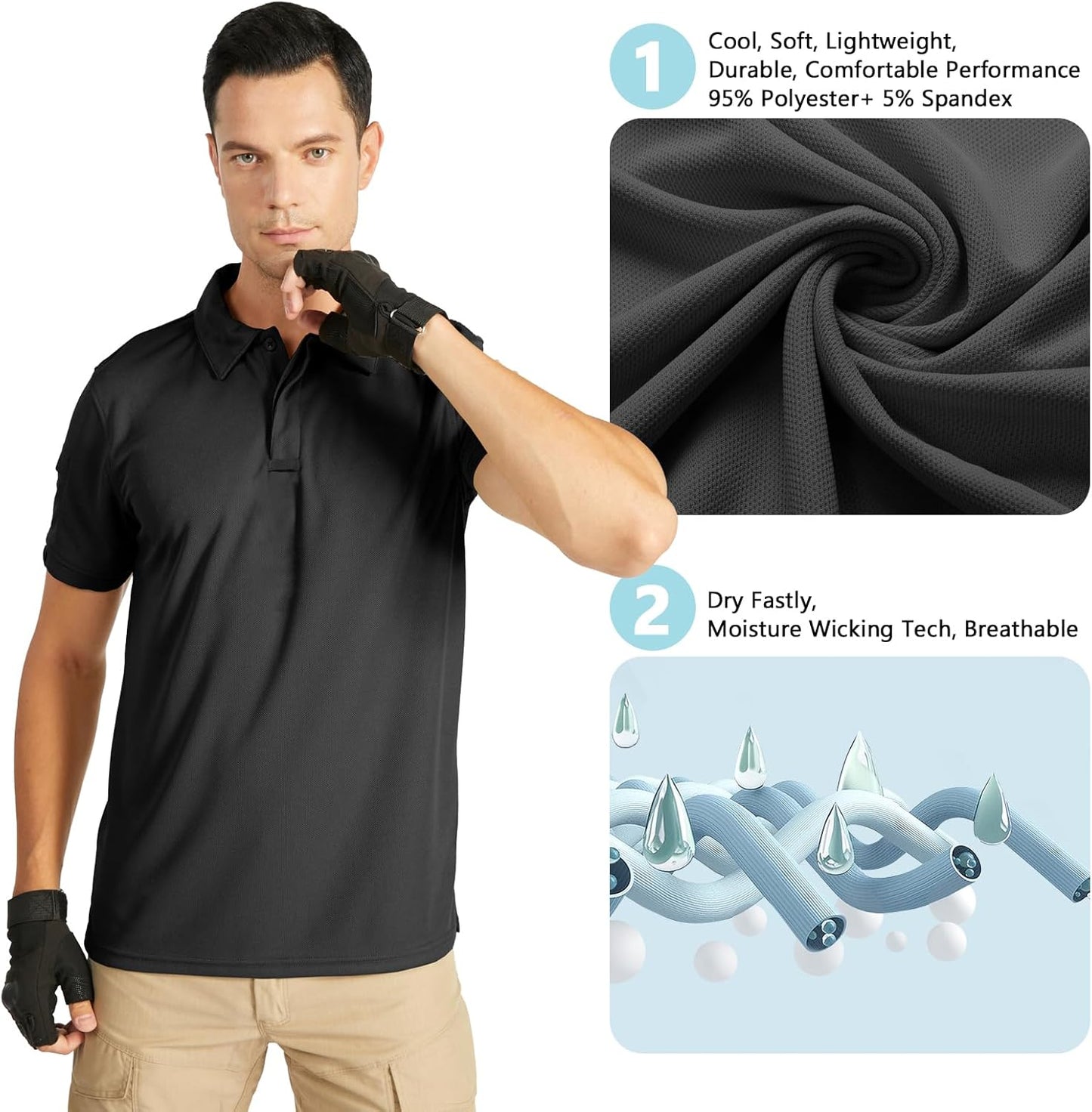 Black Polo Shirts for Men Golf Shirts Short Sleeve Collared Casual Stylish Shirts 3XL