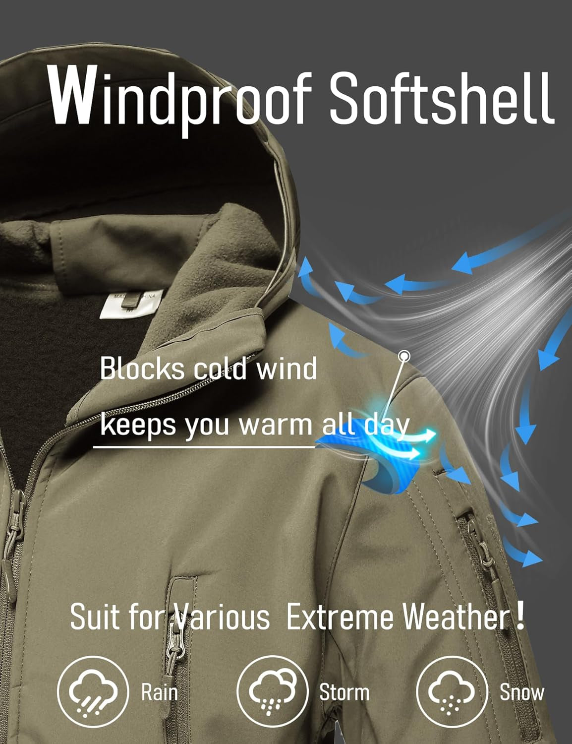 Men'S Tactical Jacket 7 Pockets Performance Fleece Lined Water Resistant Soft Shell Winter Coats