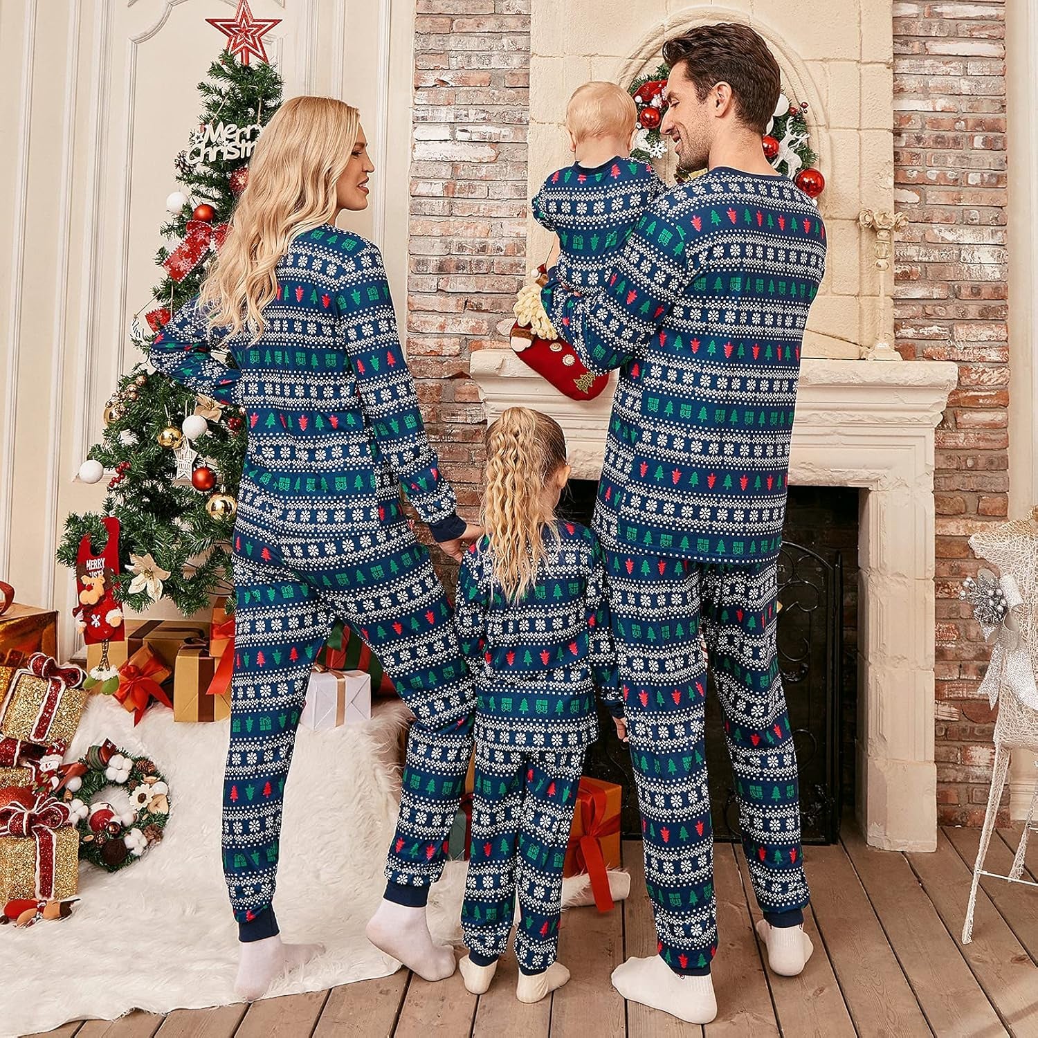 Christmas Pajamas for Family, Matching Family Christmas Pjs Sets Red Elk Tree Printed Top Sleepwear