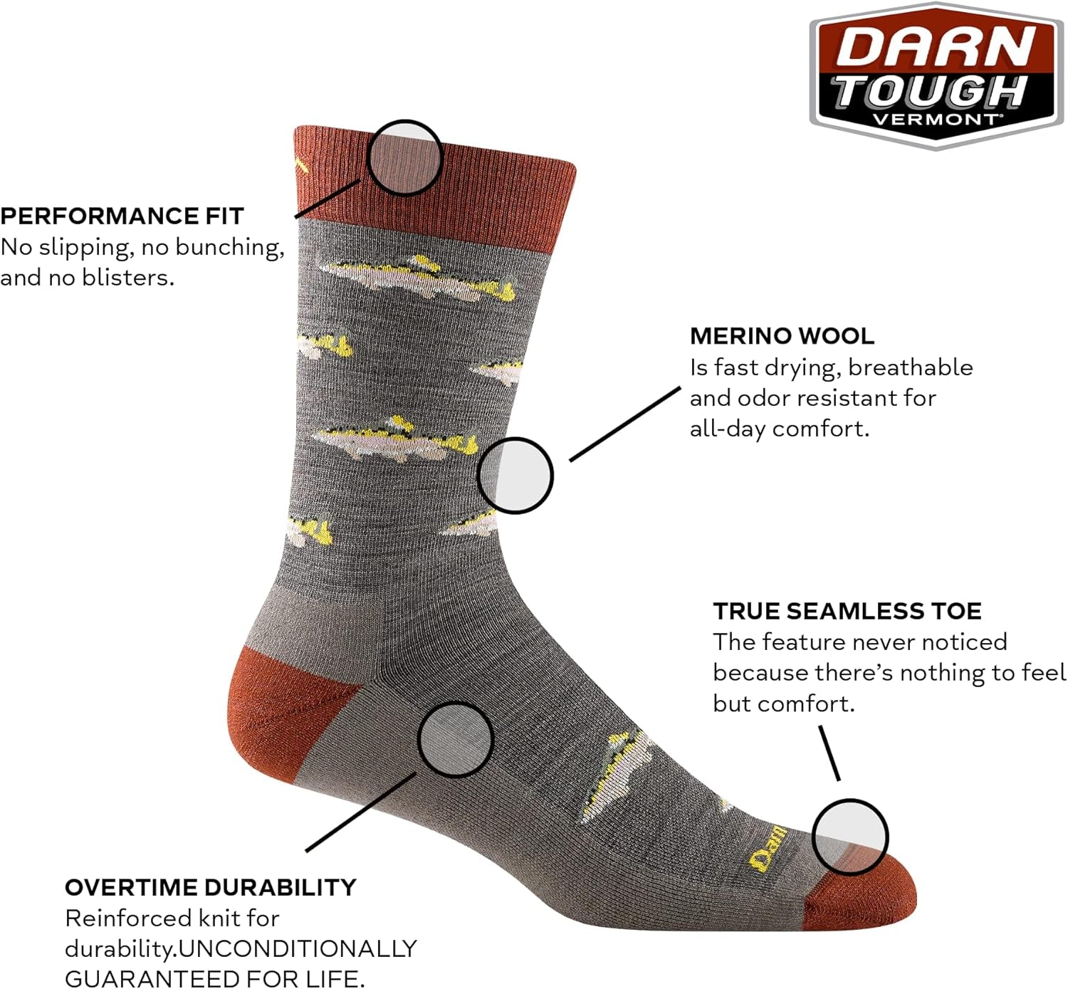 Men'S Spey Fly Crew Lightweight with Cushion Lifestyle Sock (Style 6085) -