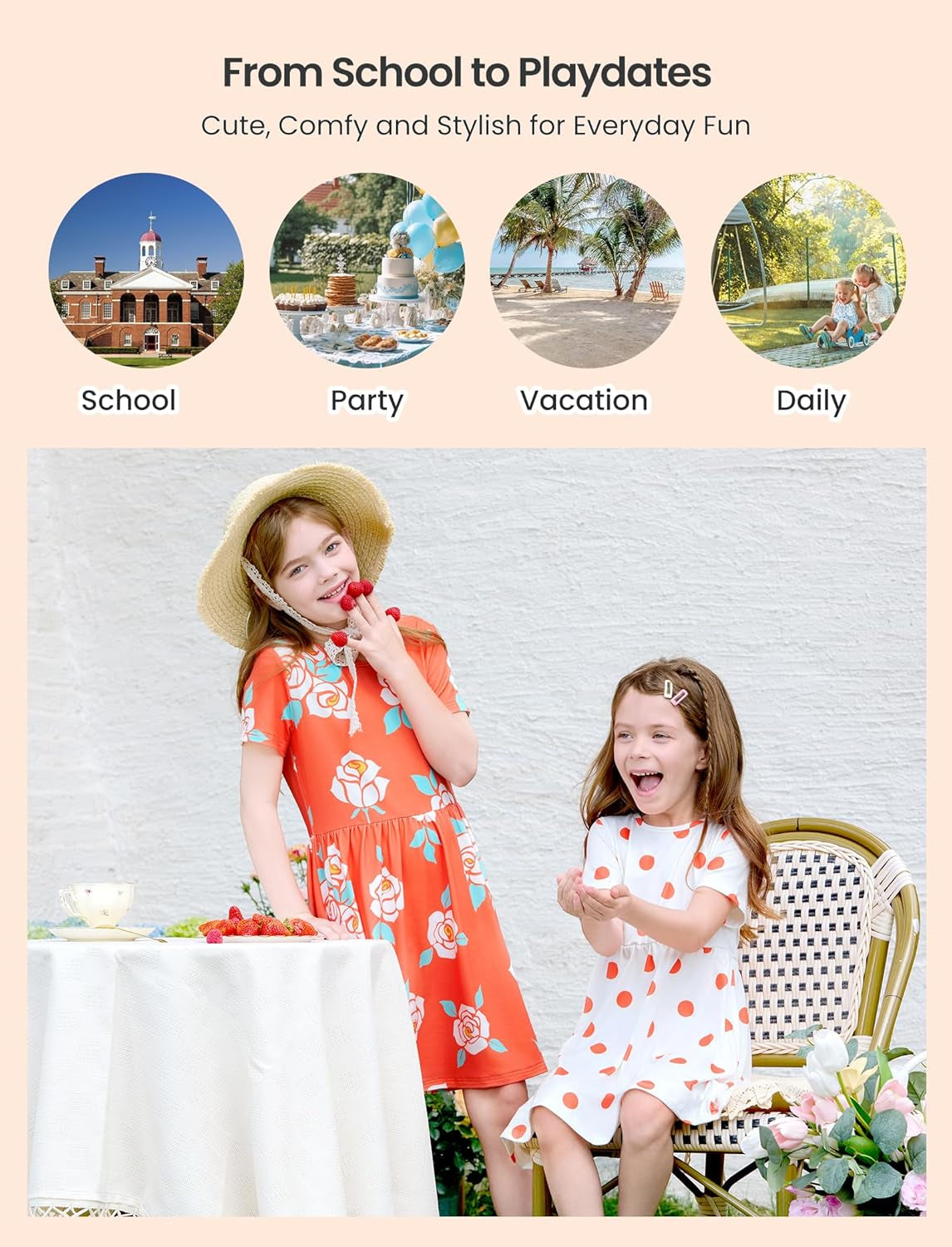 Toddler Girl Floral Skater Multipack Dresses 3-Pack Polka Dots Short Sleeve Priness A-Line Dress