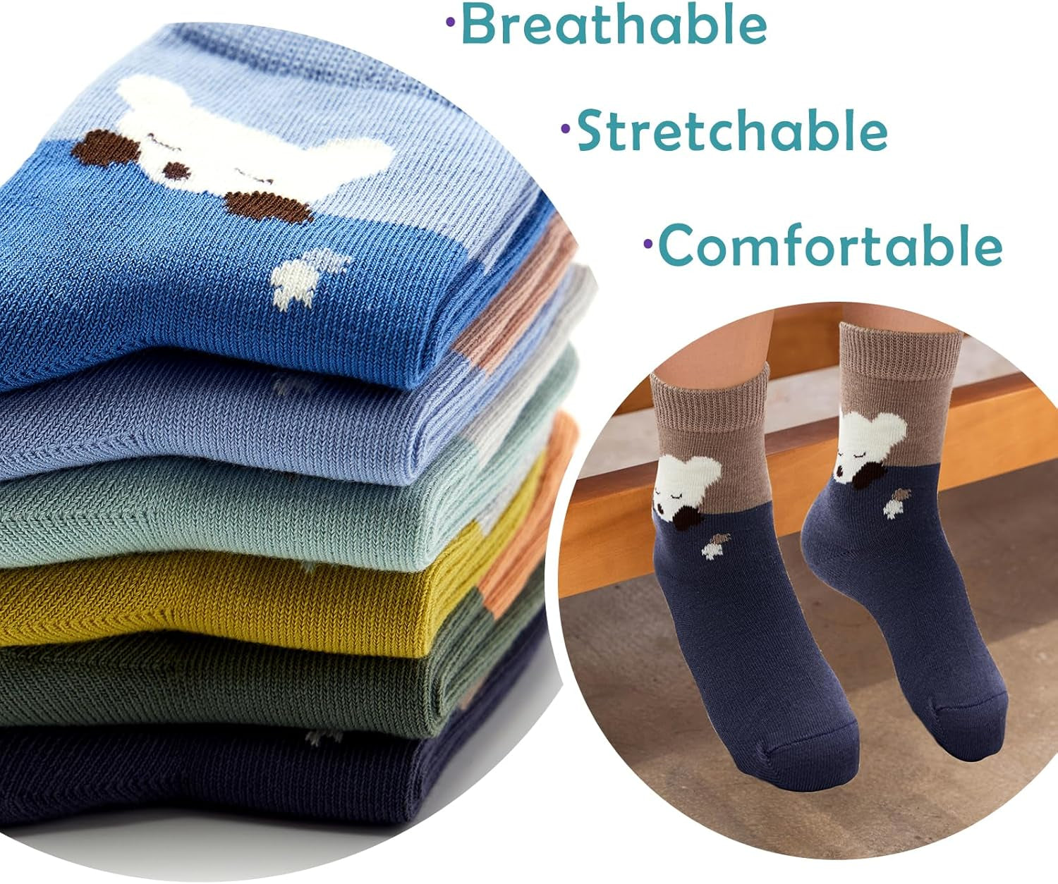 Boys Seamless Toe Socks Kids Cotton Crew Socks Colorful Quarter Socks