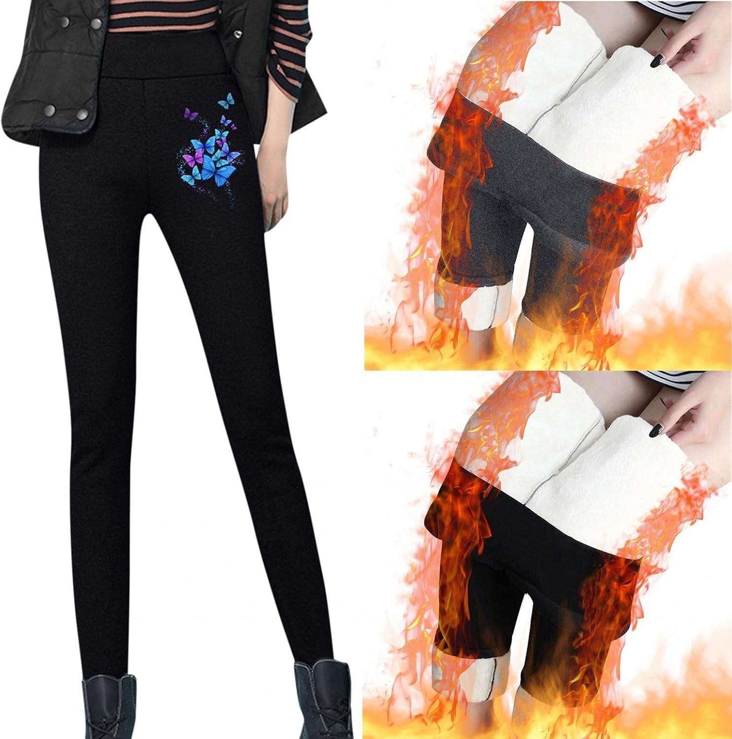 Winter Leggings for Women plus Size, Fleece Lined Leggings Women Thick High Waisted Winter Warm Leggings Gray