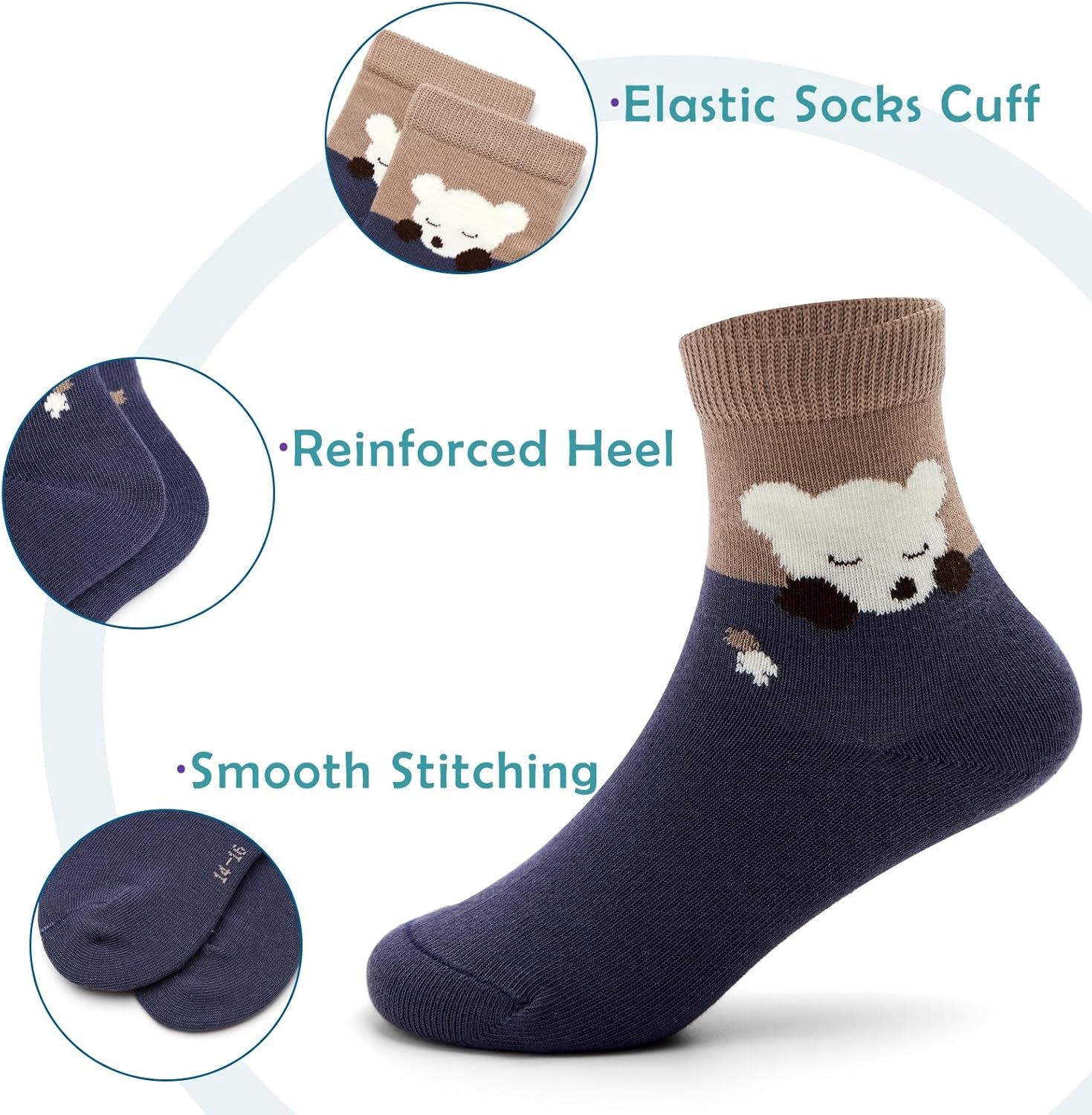 Boys Seamless Toe Socks Kids Cotton Crew Socks Colorful Quarter Socks