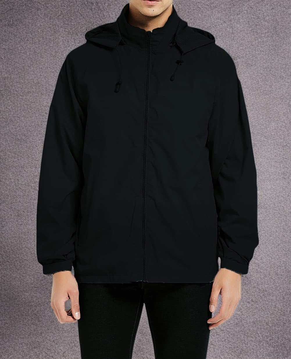 Mens Lightweight Windbreaker Waterproof Rain Jacket with Removable Hood