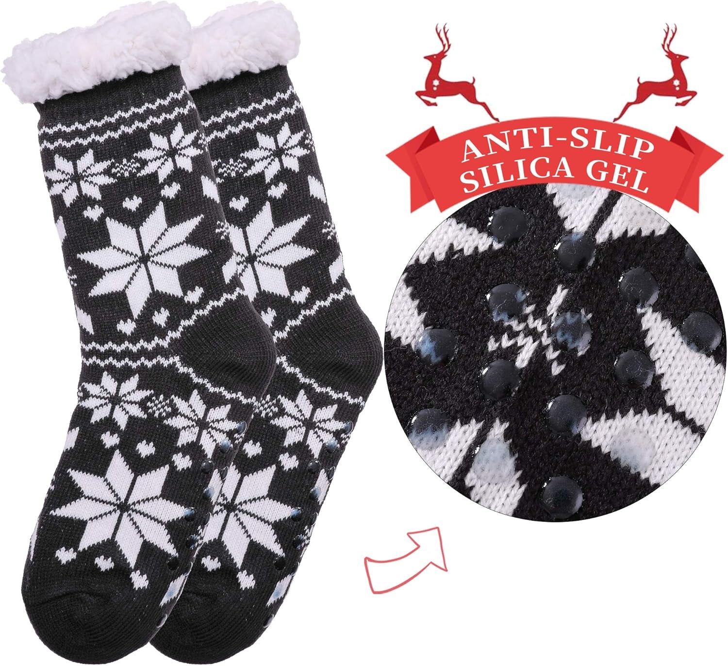 Slipper Socks for Women with Grippers, Winter Warm Fuzzy Indoor Christmas Gifts Socks