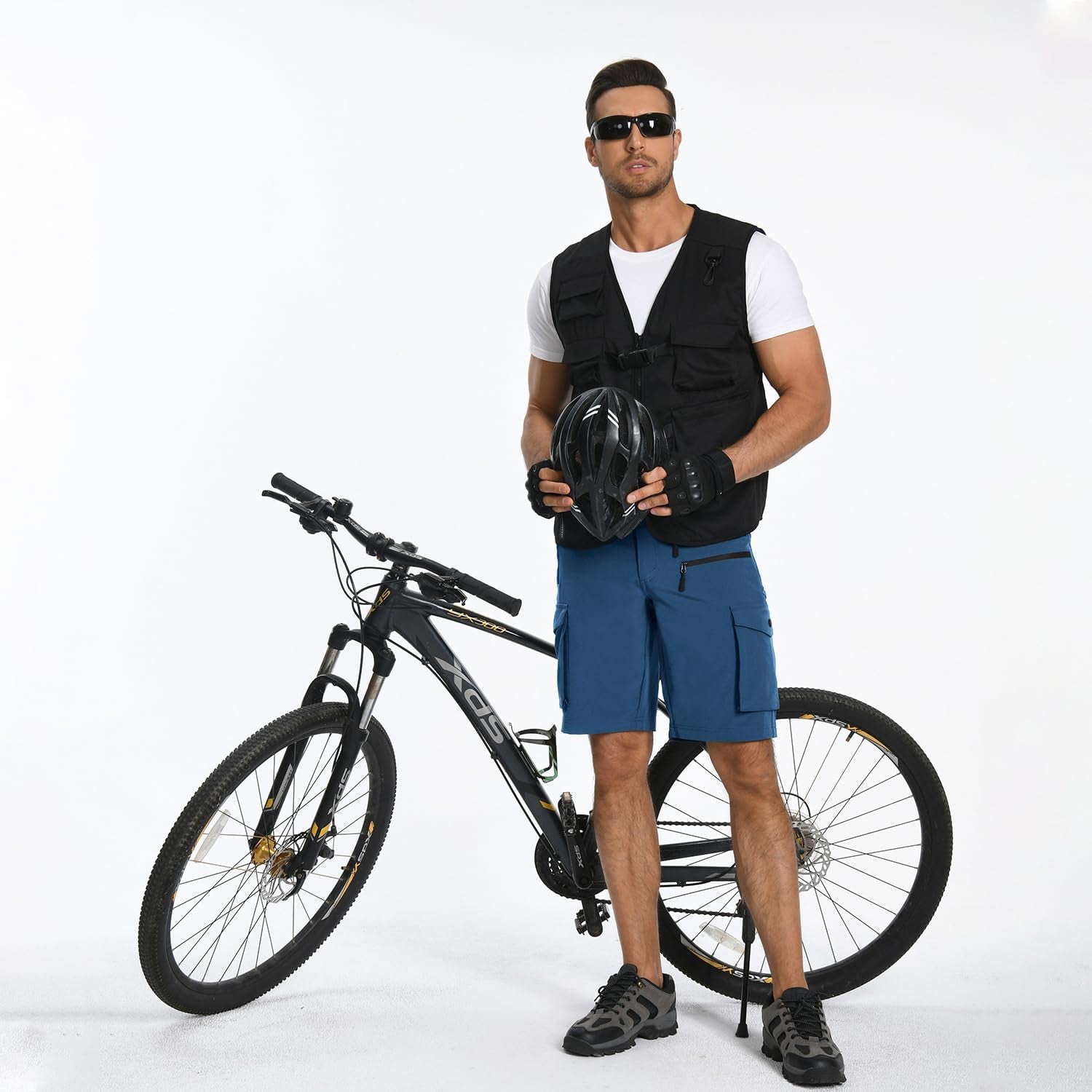 Men'S Mountain Bike Shorts Stretch Hiking Cargo Shorts Quick Dry with Zipper Pocket for Bicycle Cycling Casual Golf