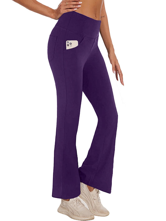Flare Leggings for Women Workout Yoga Pants with Pockets High Waist Boocut Activewear Purple XL