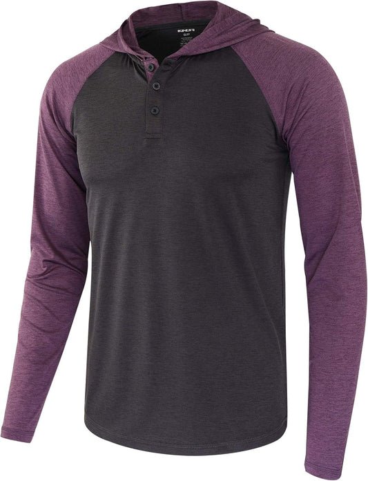 Men'S Performance Long Sleeve Quick Dry Tagless Athletic Hooded Active Running Workout Henley Shirts