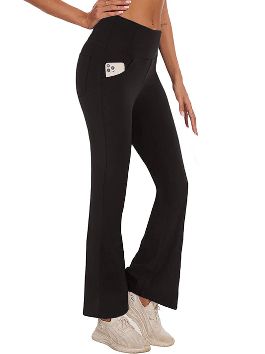 Women Bootcut Yoga Pants with Pockets Female High Waist Bootleg Trousers Workout Activewear Black M