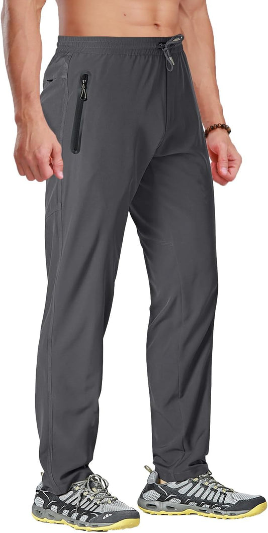 Men'S Running Pants Lightweight Quick Dry Hiking Jogger Sweatpants Zipper Pockets