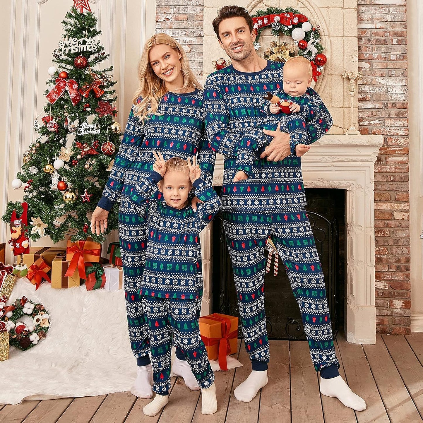 Christmas Pajamas for Family, Matching Family Christmas Pjs Sets Red Elk Tree Printed Top Sleepwear