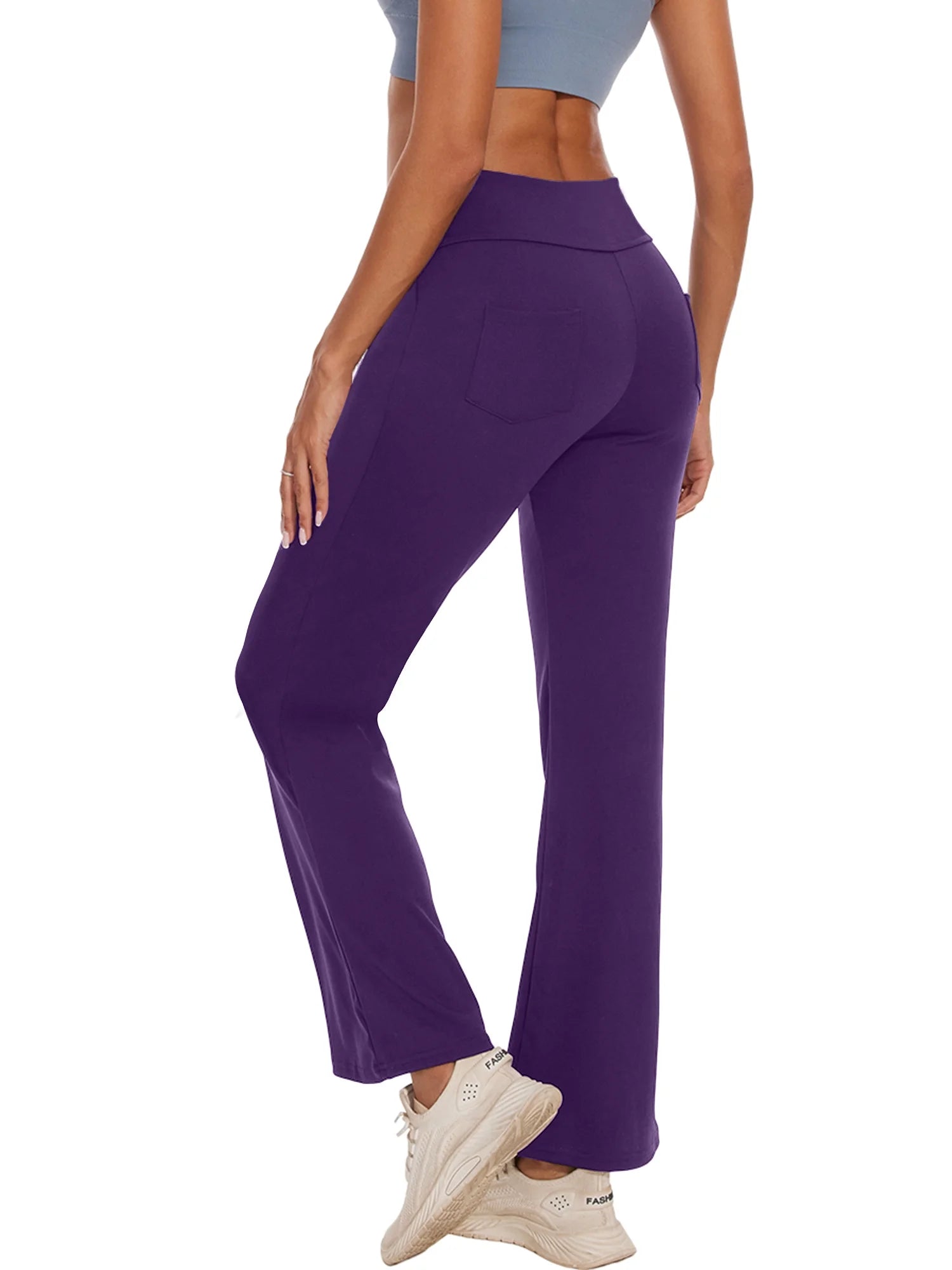 Flare Leggings for Women Workout Yoga Pants with Pockets High Waist Boocut Activewear Purple XL
